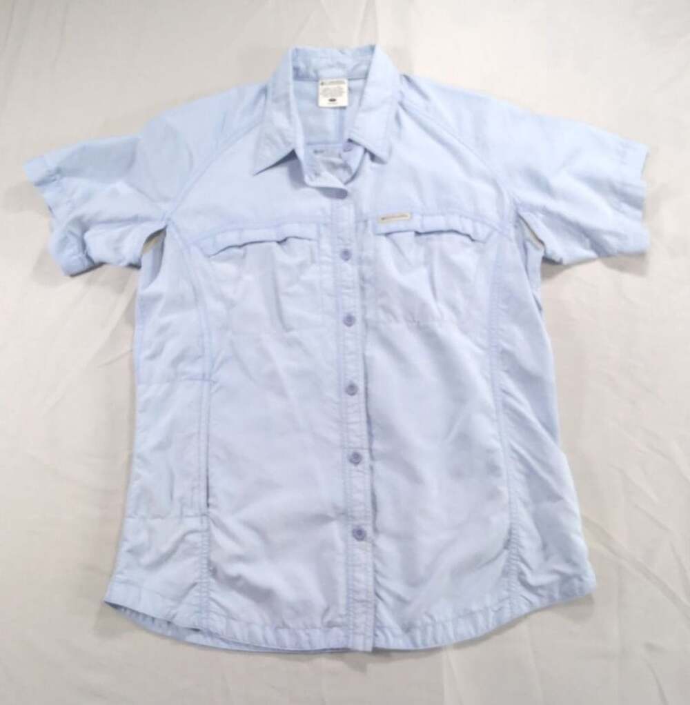 Columbia Women's Light Blue Short Sleeve Outdoor Hiking Fishing Shirt Size S